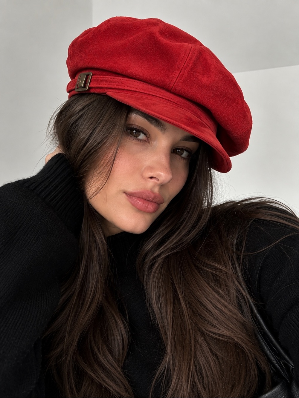 Nine West Red Suede-Look Baker Boy Newsboy Cap Women’s Vintage Style